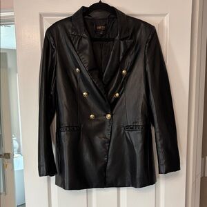 Double breasted vegan leather blazer
